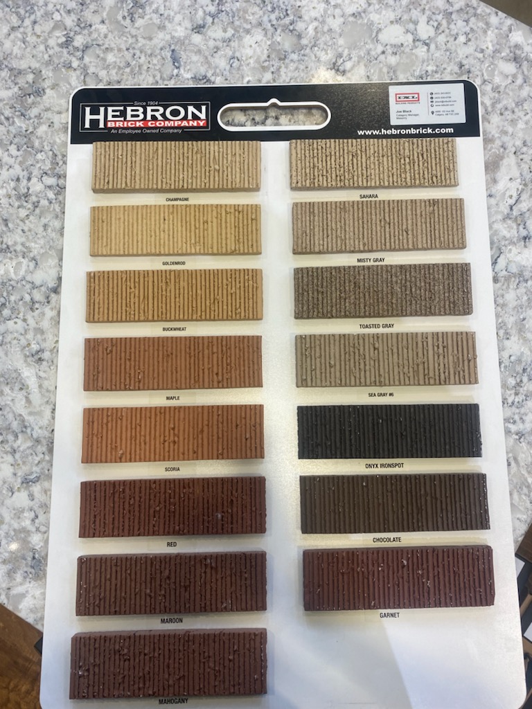 Brick and stone color sample board with veneer options