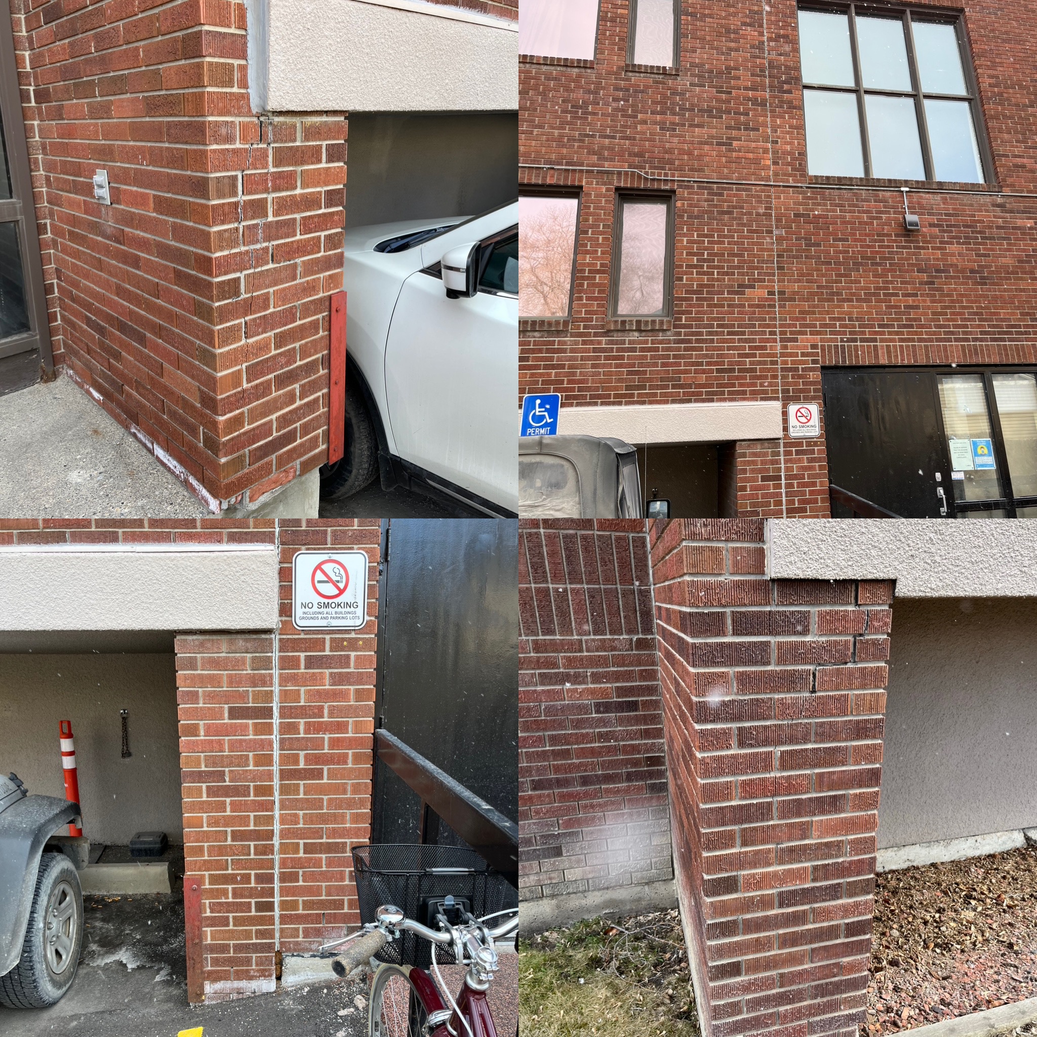 Red brick parking garage column repairs collage