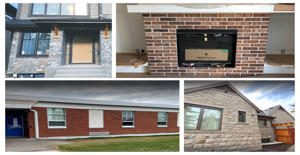 collage of 4 independent stone and brick projects